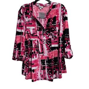 Avenue Women’s 18/20 Tunic Blouse Pink/Black